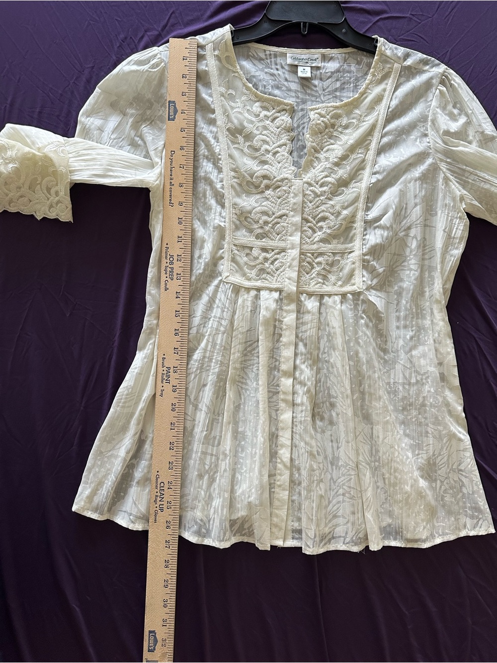 Coldwater Creek Cream Embroidered Long-Sleeve Tunic Dress Sz M *NEVER WORN*
